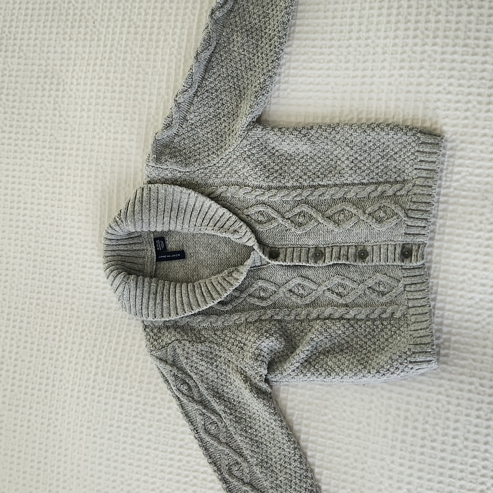 Janie and Jack button-up collared baby sweater in grey. 18-24 months